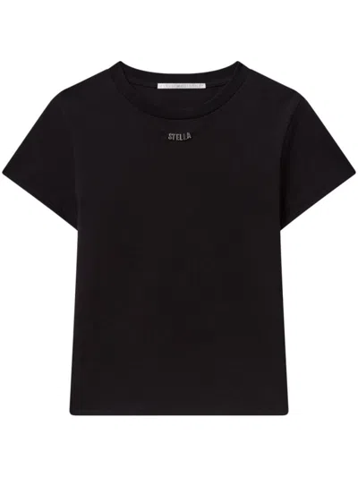 Stella Mccartney Black Organic Cotton T-shirt With Logo Charm