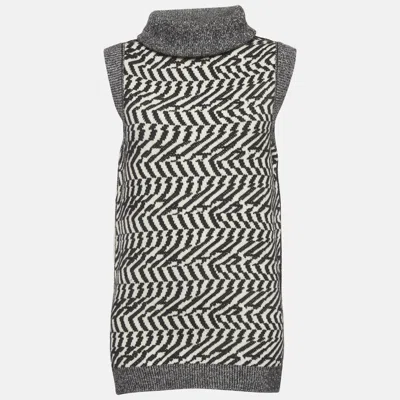 Pre-owned Stella Mccartney Black Patterned Wool Cowl Neck Top Xs