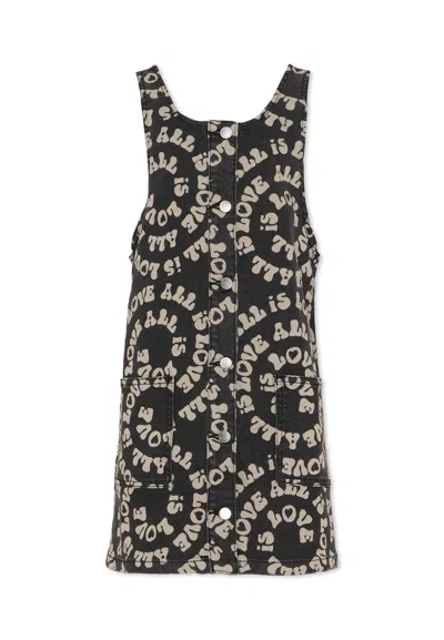 Stella Mccartney Kids' Black Pinafore Dress With All-over Print For Girl