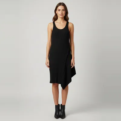 Pre-owned Stella Mccartney Black Rib Knit Asymmetric Midi Dress S