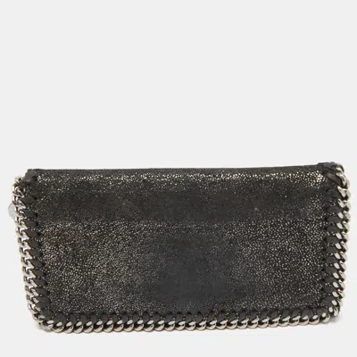 Pre-owned Stella Mccartney Black Shimmer Faux Suede Falabella Continental Wallet