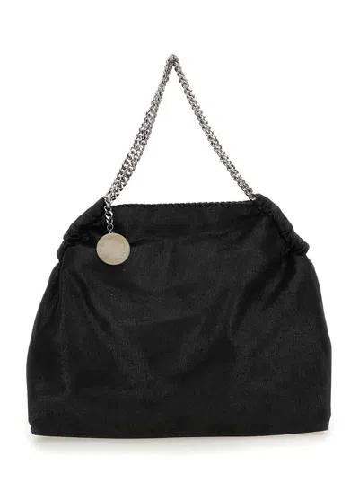 Stella Mccartney Black Shoulder Bag  With Diamond-like Chain And Logo Charm On The Front