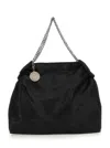 Stella Mccartney Black Shoulder Bag  With Diamond-like Chain And Logo Charm On The Front In Ecoleath In Black