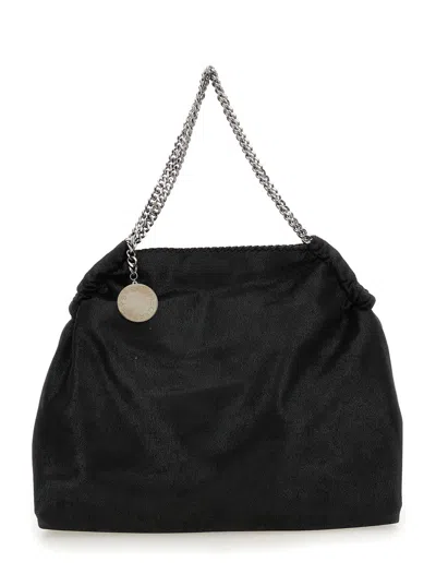 Stella Mccartney Black Shoulder Bag  With Diamond-like Chain And Logo Charm On The Front In Ecoleath