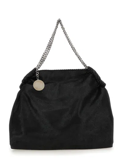 Stella Mccartney Black Shoulder Bag With Diamond-like Chain And Logo Charm On The Front In Ecoleather Woman