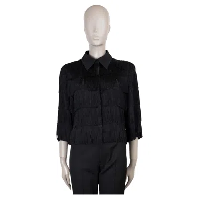 Pre-owned Stella Mccartney Black Silk 2017 Tatiana Fringe Blouse Shirt 40 S