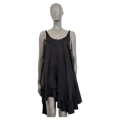 Pre-owned Stella Mccartney Black Silk Blend Asymmetric Pleated Hem Sleeve Mini Dress 38 Xs