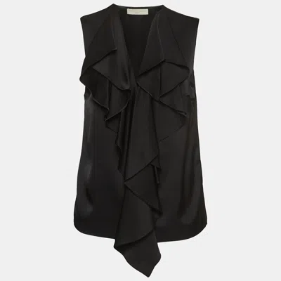 Pre-owned Stella Mccartney Black Silk Ruffle Sleeveless Top M