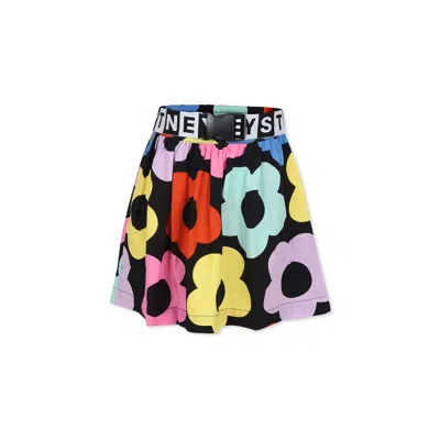 Stella Mccartney Kids' Black Skirt For Girl With Flowers Print In Multicolor