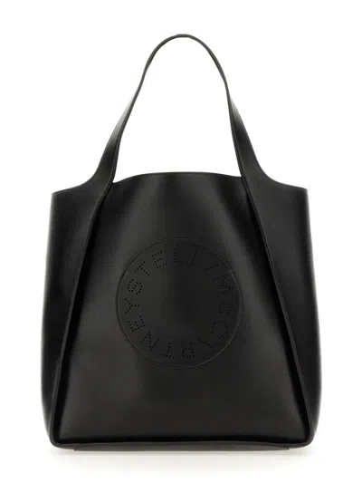 Stella Mccartney Black Square Tote Bag With Embossed Logo