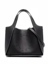 Stella Mccartney Black Tote Bag With Perforated Logo Lettering Detail At The Front In Faux Leather In Black