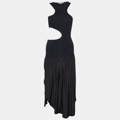 Pre-owned Stella Mccartney Black Stretch Knit And Satin Cut-out Midi Dress S