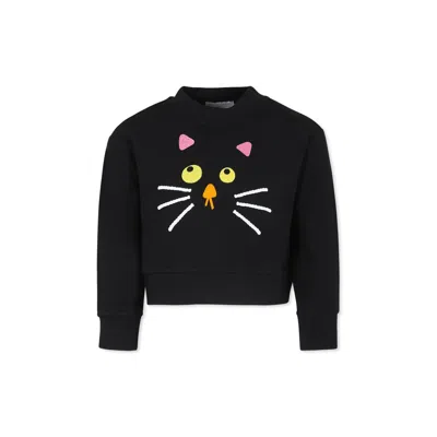 Stella Mccartney Kids' Black Sweatshirt For Girl With Cat Print