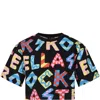 Stella Mccartney Black T-shirt For Girl With All-over Multicolor Print In Black