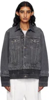 Stella Mccartney Black Tonal Panelled Denim Jacket In Black