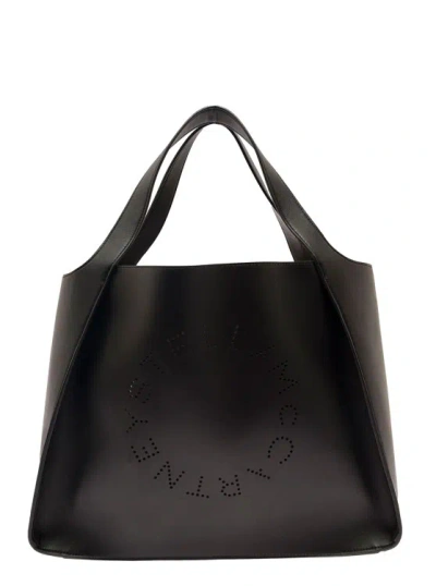 Stella Mccartney Black Tote Bag With Perforated Logo In Faux Leather