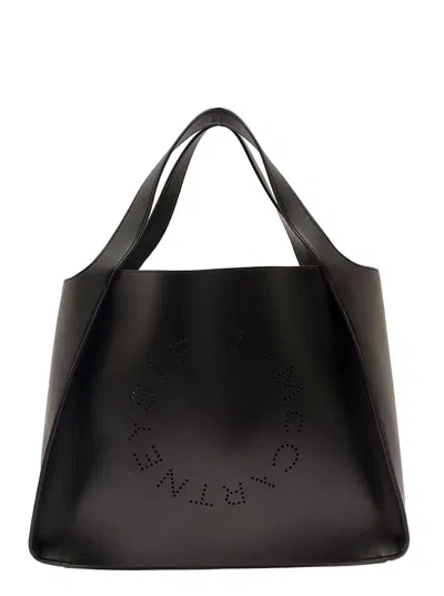 Stella Mccartney Perforated Logo Black Faux Leather Tote