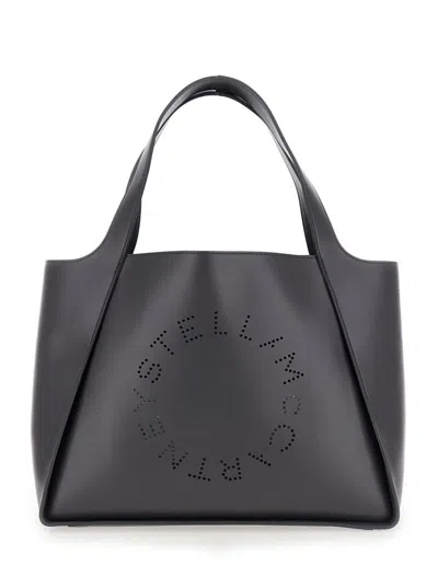 Stella Mccartney Black Tote Bag With Perforated Logo In Faux Leather Woman In Grey