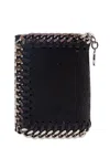 Stella Mccartney Black Tri-fold Wallet With Chain Detail In Faux Leather Woman