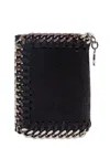 Stella Mccartney Black Tri-fold Wallet With Chain Detail In Faux Leather Woman In Black
