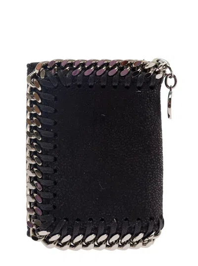 Stella Mccartney Black Tri-fold Wallet With Chain Detail In Faux Leather Woman