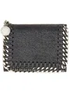Stella Mccartney Black Tri-fold Wallet With Chain Detail In Faux Leather Woman