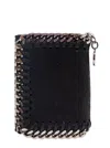 Stella Mccartney Black Tri-fold Wallet With Chain Detail In Faux Leather Woman In Multicolor