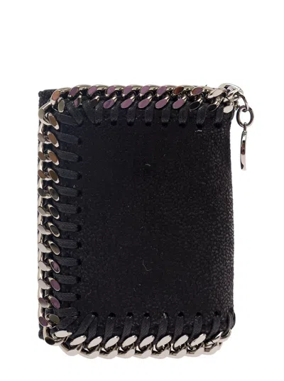 Stella Mccartney Black Tri-fold Wallet With Chain Detail In Faux Leather Woman In Multicolor