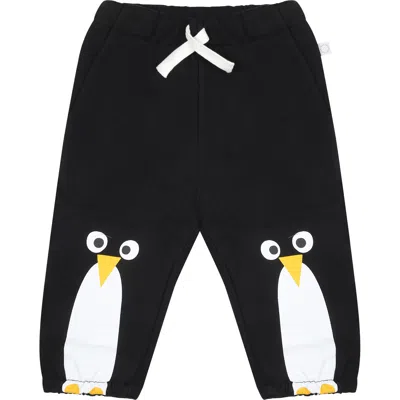 Stella Mccartney Black Trousers For Baby Boy With Penguin Print