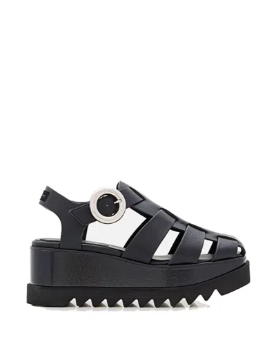 STELLA MCCARTNEY STELLA MCCARTNEY BLACK WEDGE SANDALS WITH ADJUSTABLE ANKLE STRAP