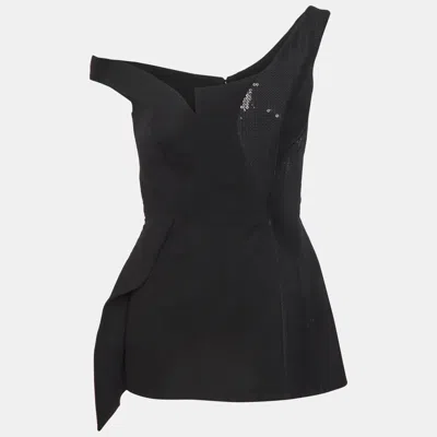 Pre-owned Stella Mccartney Black Wool Dixie Asymmetric Peplum Top M