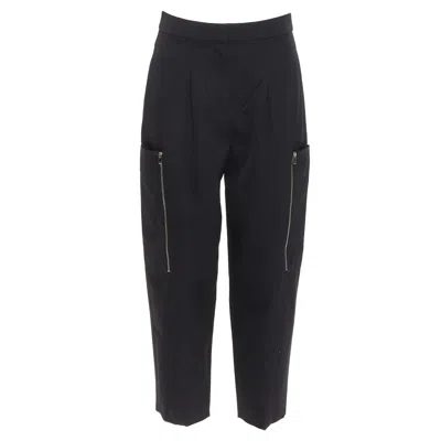 Pre-owned Stella Mccartney Black Wool Twill Silver Zip Pocketed Tapered Pants It36 Xxs