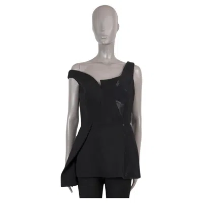 Pre-owned Stella Mccartney Black Wool-silk 2015 Dixie Asymmetric Sequin Top Shirt 44 L