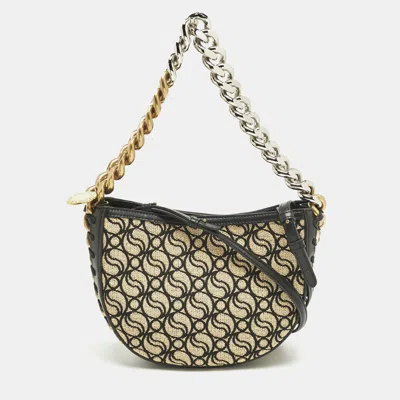 Pre-owned Stella Mccartney Black/cream Faux Leather And Raffia Medium S Wave Frayme Bag