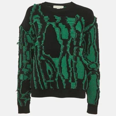 Pre-owned Stella Mccartney Black/green Frayed Knit Crewneck Sweater M
