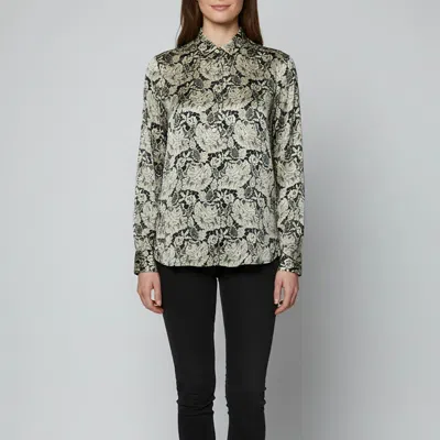 Pre-owned Stella Mccartney Black/ivory Lace Print Silk Long Sleeve Shirt L