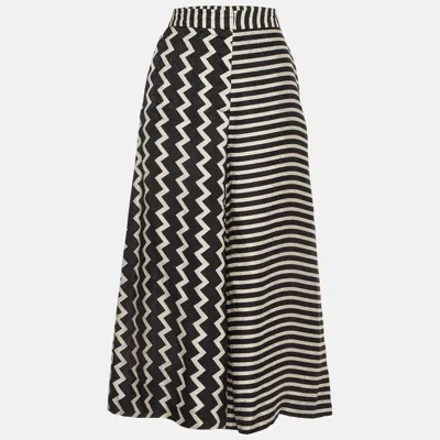 Pre-owned Stella Mccartney Black/white Chevron & Stripes Print Jacquard Silk Pants S