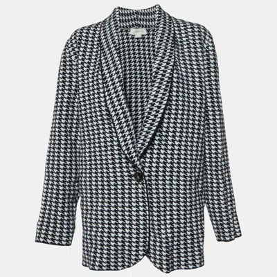 Pre-owned Stella Mccartney Black/white Houndstooth Patterned Wool Cardigan M