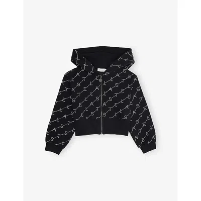 Stella Mccartney Kids' Black/white Logo-print Cotton Hoodie 6-14+