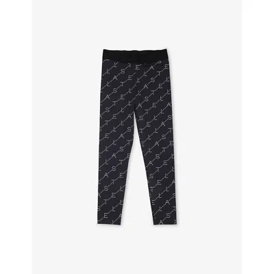 Stella Mccartney Kids' Black/white Logo-print Woven Leggings 6-14+