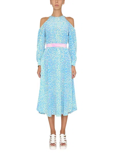 Stella Mccartney Blue Animal Print Round Neck Midi Dress