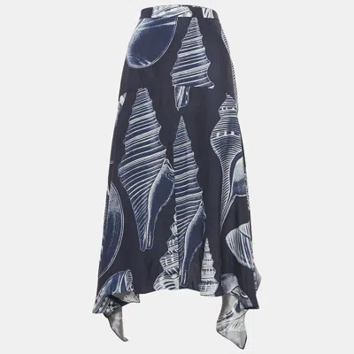 Pre-owned Stella Mccartney Blue Ariah Shell Print Sati Silk Midi Skirt M