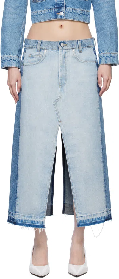 STELLA MCCARTNEY BLUE CONTRAST PANEL DENIM MIDI SKIRT