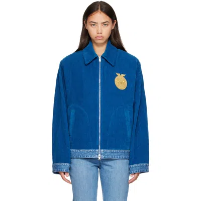 Stella Mccartney Blue Corduroy Panel Denim Jacket In 8476 Mix Denim And G