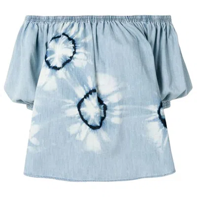 Pre-owned Stella Mccartney Blue Cotton Tie-dye Denim Off Shoulder Blouse Shirt 40 S