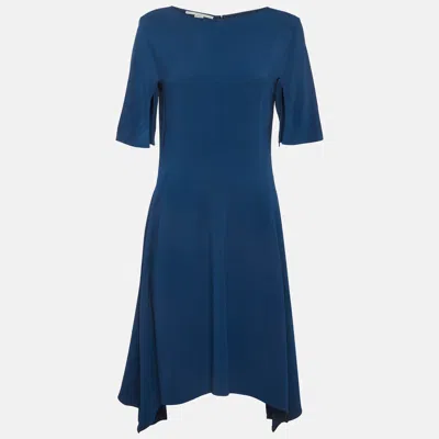 Pre-owned Stella Mccartney Blue Crepe Flared Zip Up Dress M