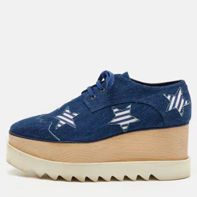 Pre-owned Stella Mccartney Blue Denim Elyse Star Platform Derby Sneakers Size 39.5