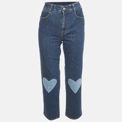 Pre-owned Stella Mccartney Blue Denim Heart Applique Detail Straight Leg S Waist 27"
