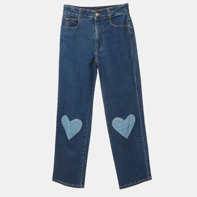 Pre-owned Stella Mccartney Blue Denim Heart Patch Jeans S/waist 25"