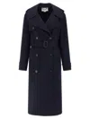 Stella Mccartney Double-breasted Wool Trench Coat In Blue